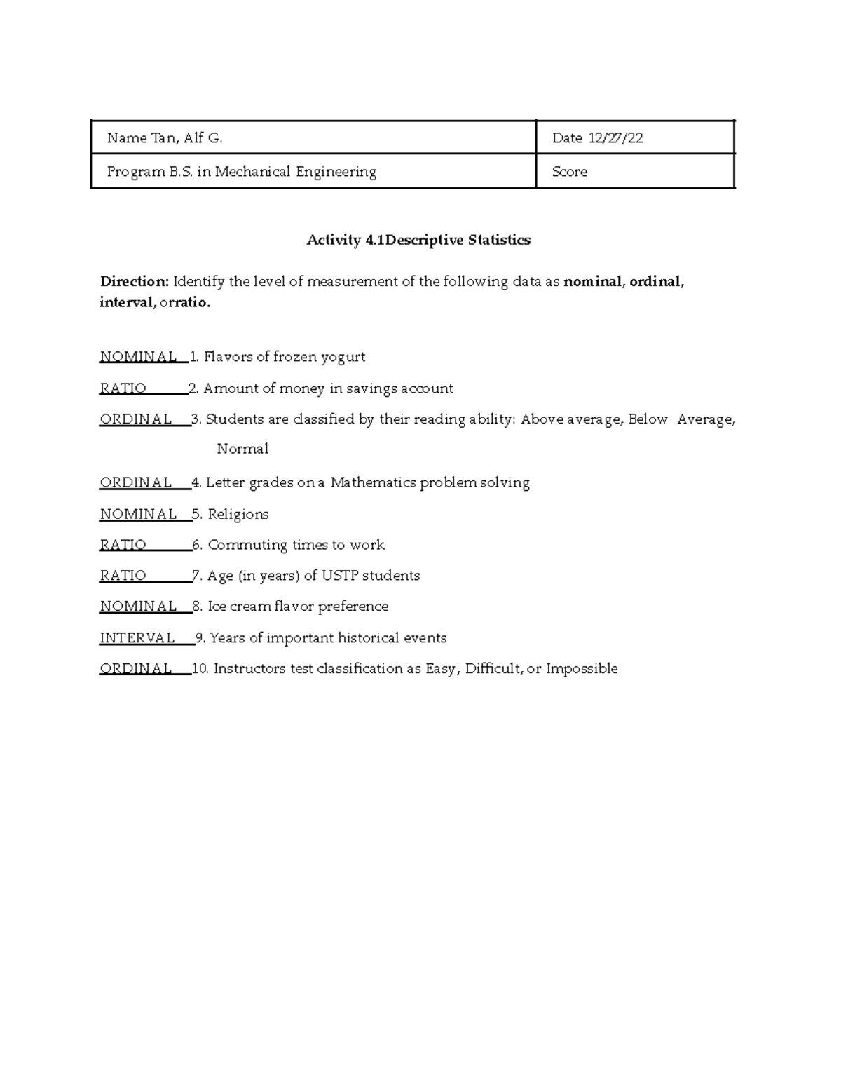 Tan BSME-1C Activitiy 4 - Name Tan, Alf G. Date 12/27/ Program B. In ...