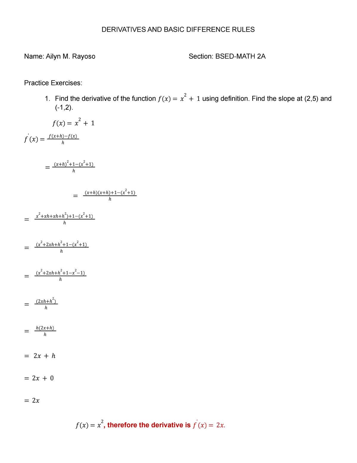 Derivatives AND Basic Difference Rules Maurel Differential & Integral