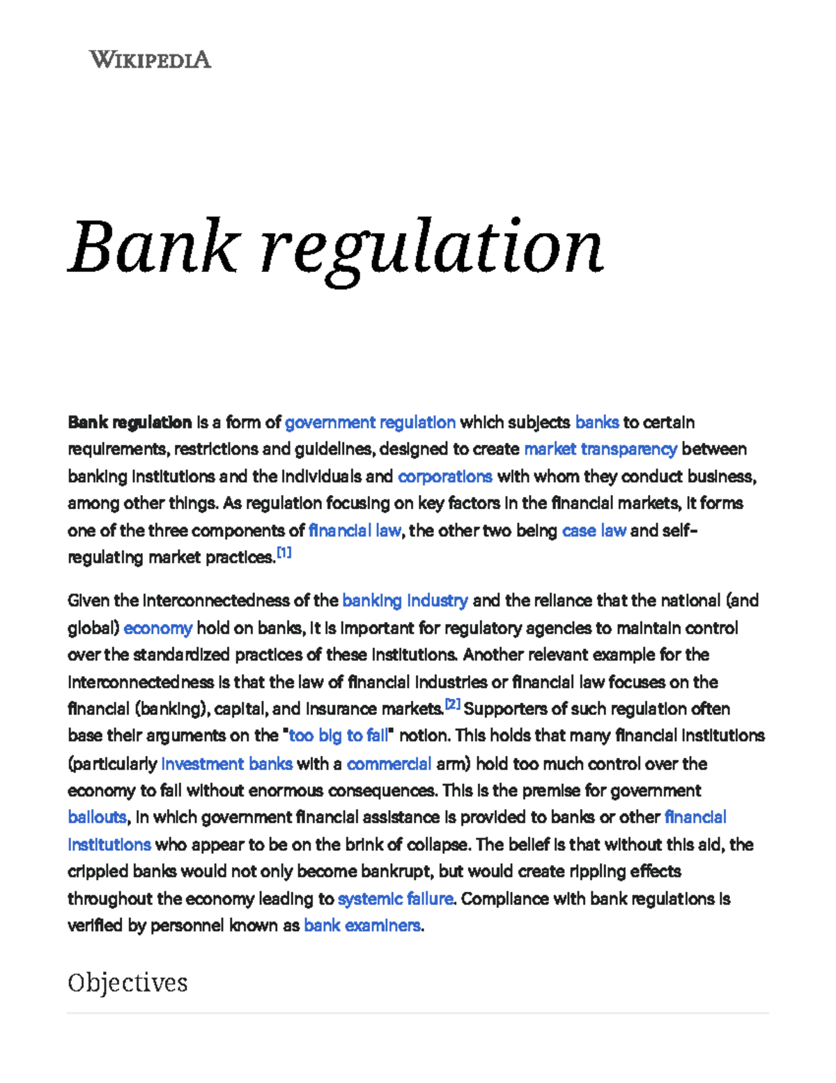 Bank regulation Wikipedia Bank regulation Bank regulation is a form