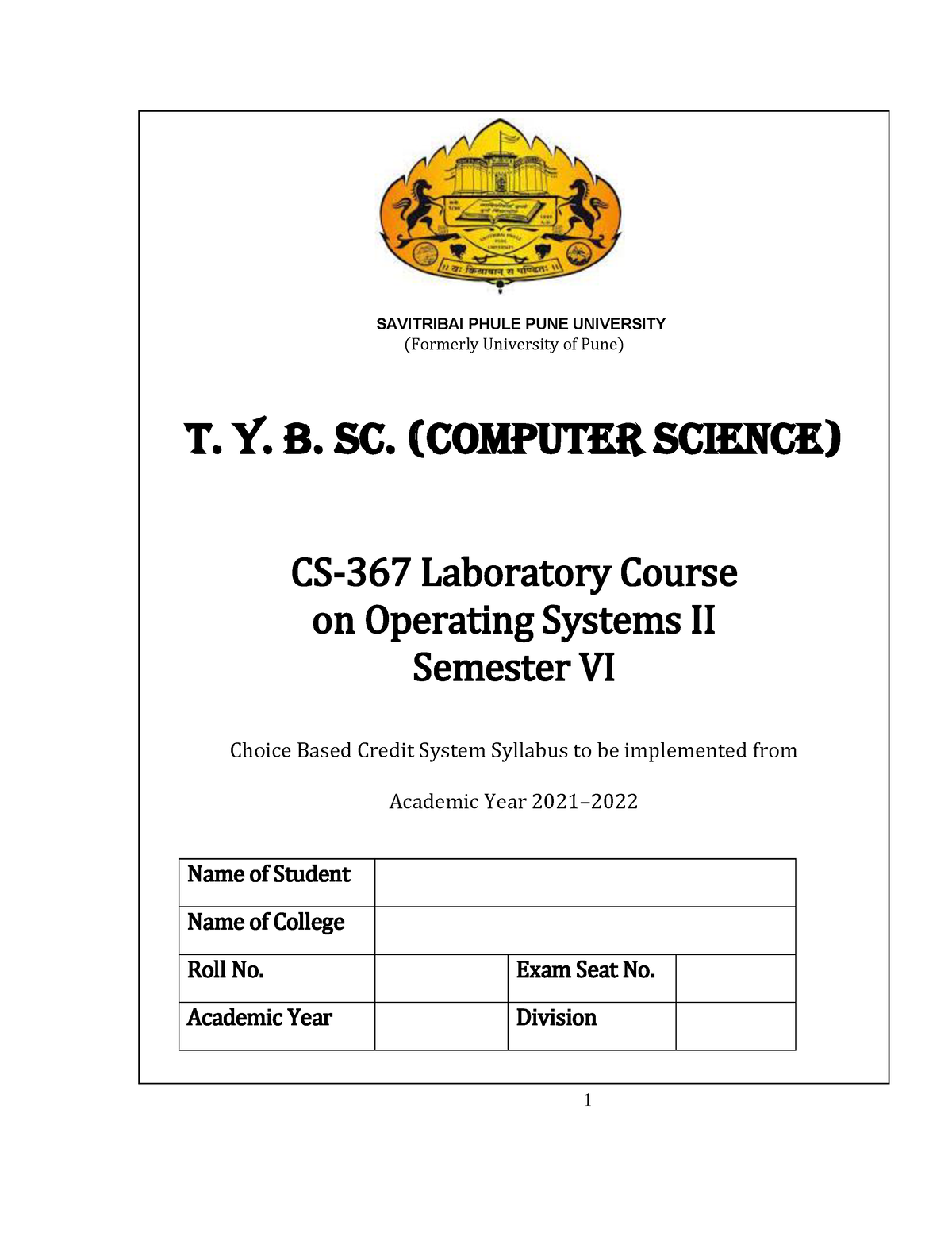 CS-367 Operating System Lab Book SEM-II - 1 SAVITRIBAI PHULE PUNE ...