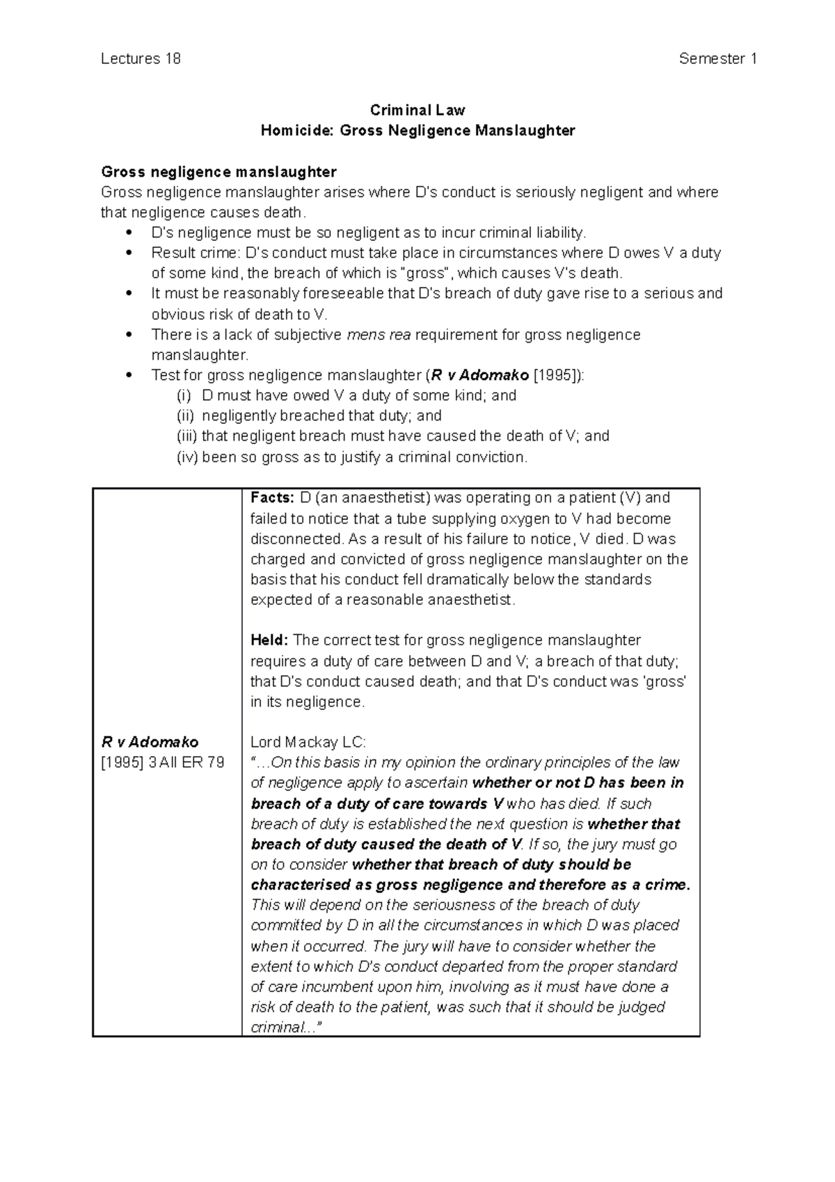 Homicide - Gross Negligence Manslaughter - Criminal Law Homicide: Gross ...