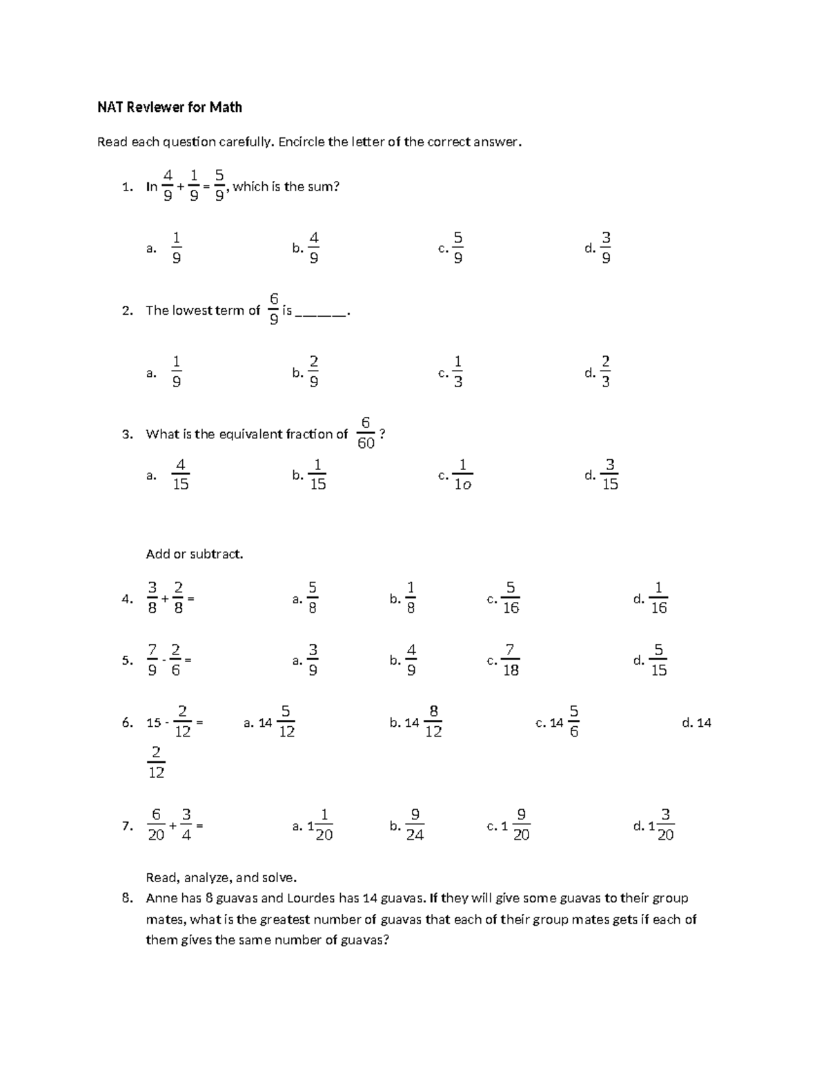 NAT Reviewer Math Grade 6 - NAT Reviewer for Math Read each question ...