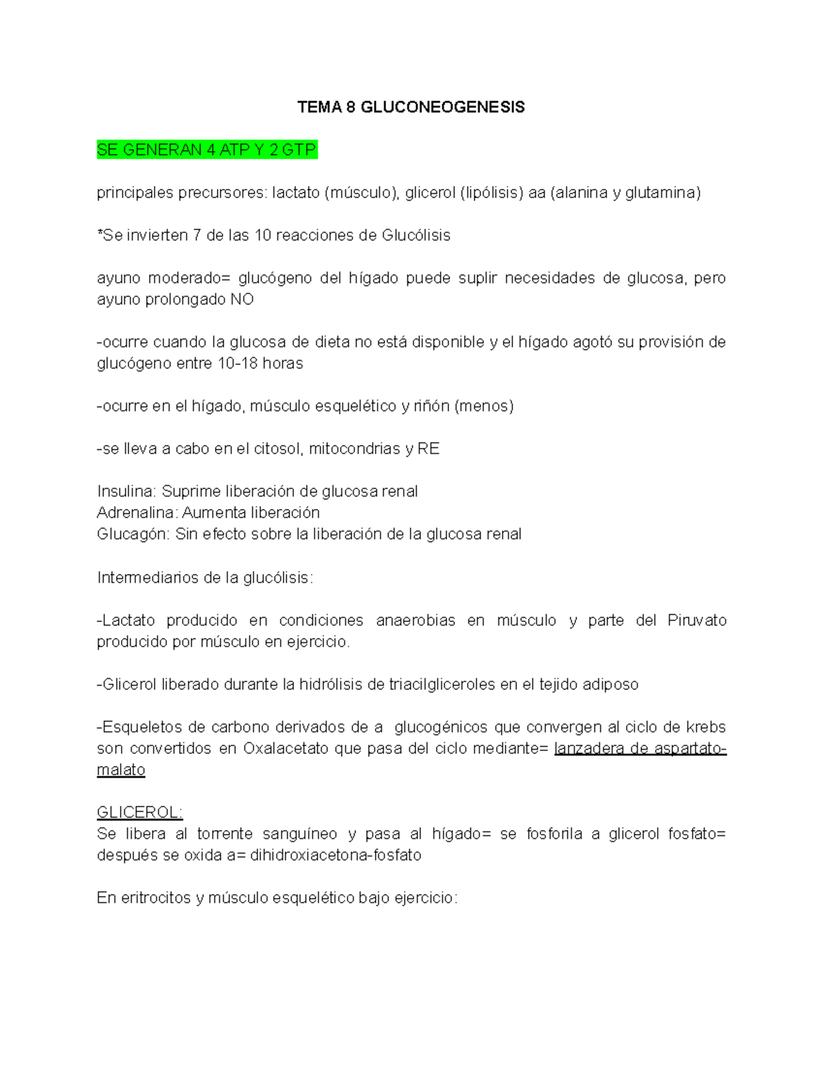 Apunte gluconeogénesis - TEMA 8 GLUCONEOGENESIS SE GENERAN 4 ATP Y 2 ...