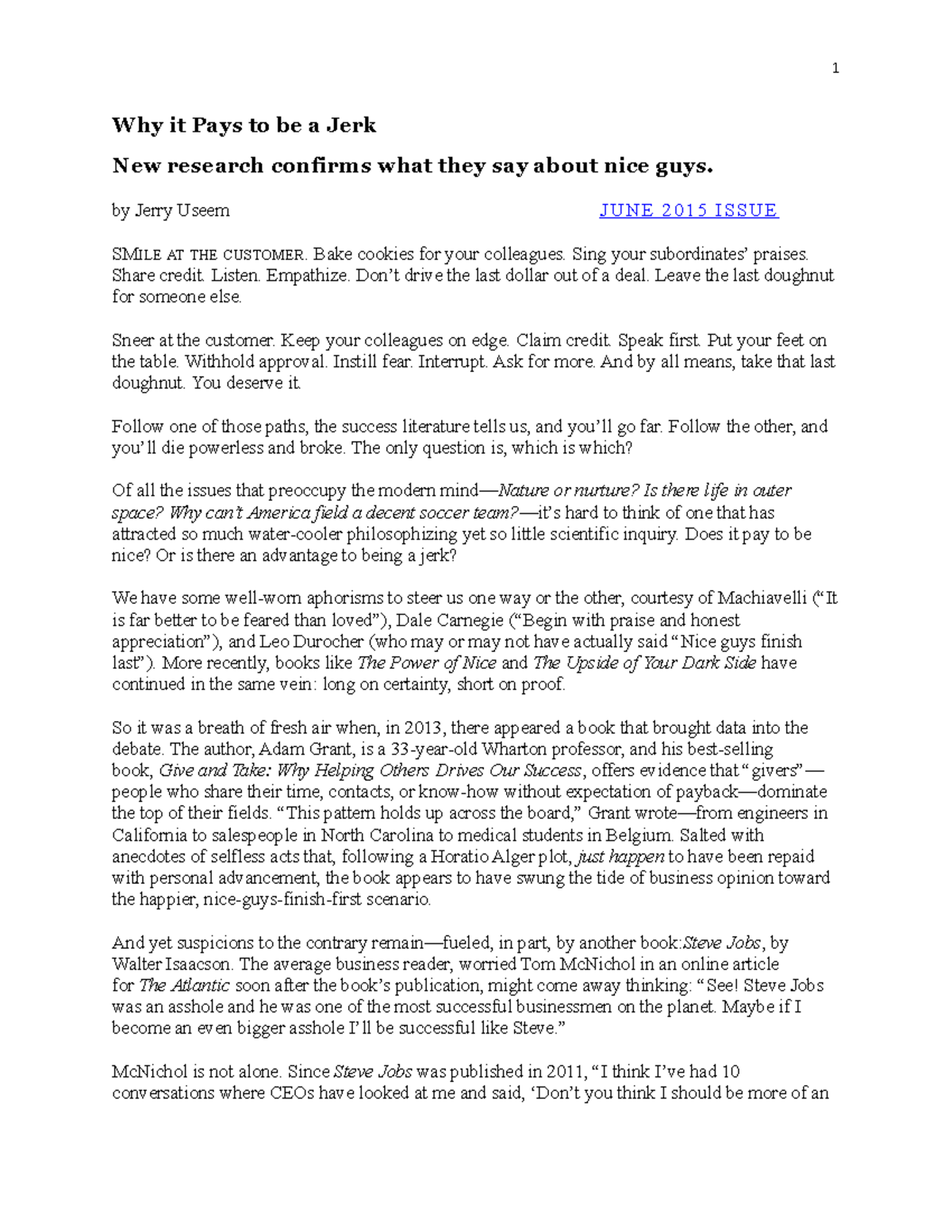 Why it Pays to be a Jerk introduction and analysis Why it Pays to