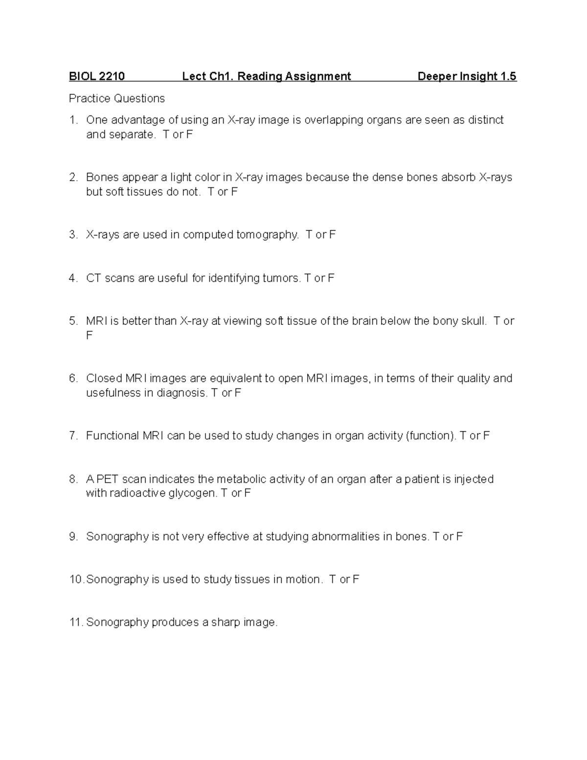 Ch.1 Deeper Insight Reading Assignment medical imaging BIOL 2210