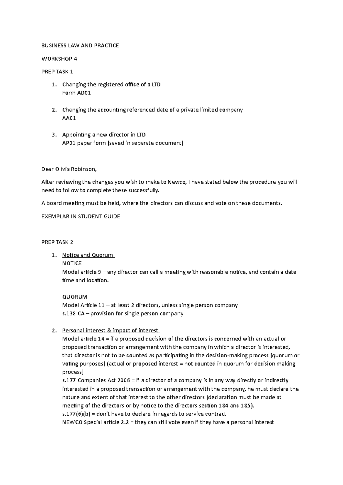 WS 4 - Directors, appointing directors and claim forms - BUSINESS LAW ...