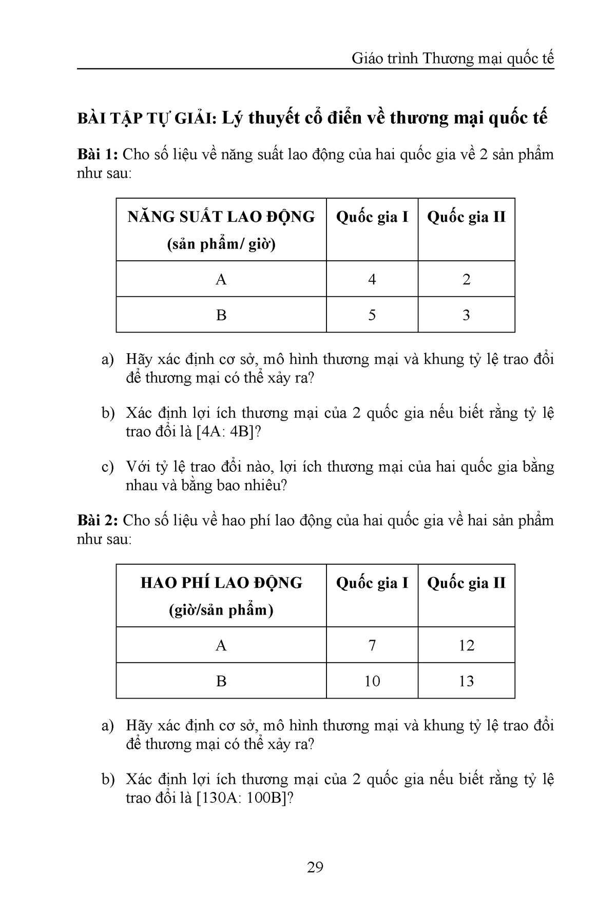 Lý thuyết cổ điển về thương mại quốc tế  Giáo trình Thương mại quốc tế 29  BÀI TẬP TỰ GIẢILý thuyết  Studocu