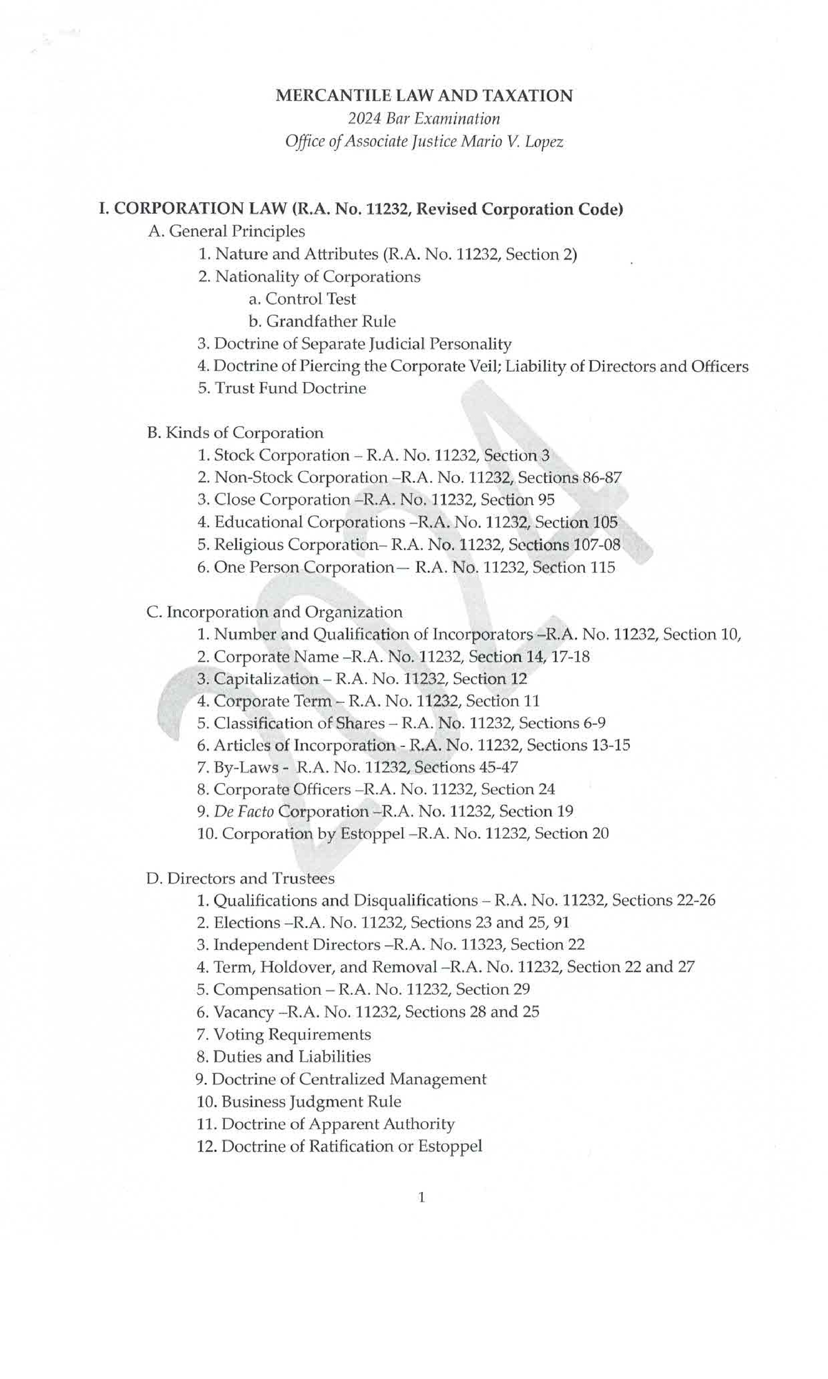 Mercantile Law And Taxation 2024 Bar Syllabus - Studocu