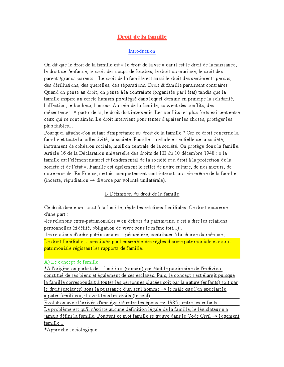 Droit De La Famille - Notes De Cours 1 - Droit De La Famille ...