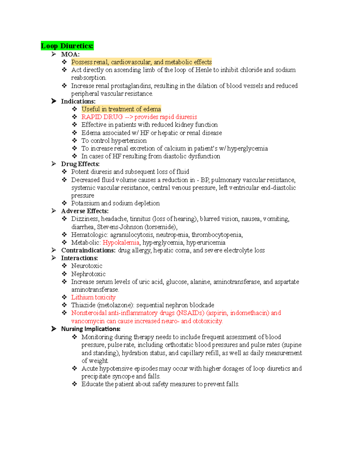 Loop Diuretics - Tamucc Nurisng Pharmacology - Loop Diuretics: MOA ...