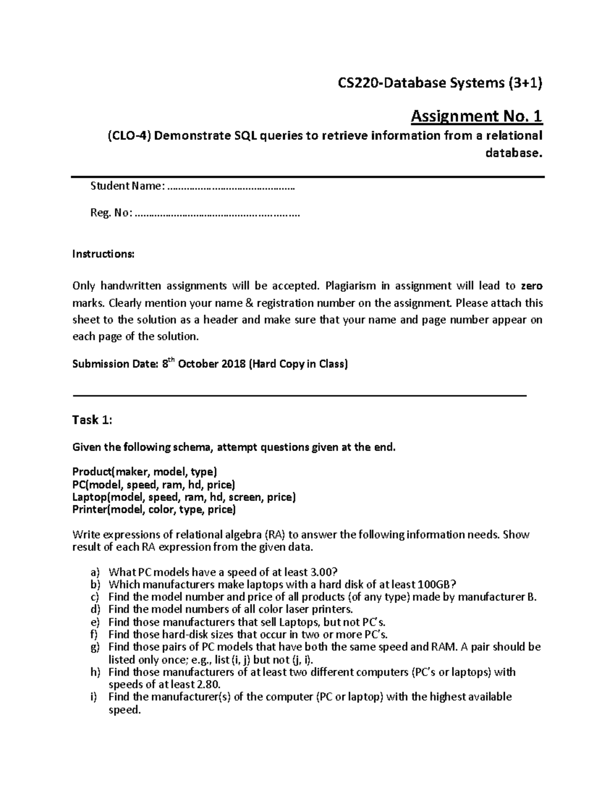 relational database assignment