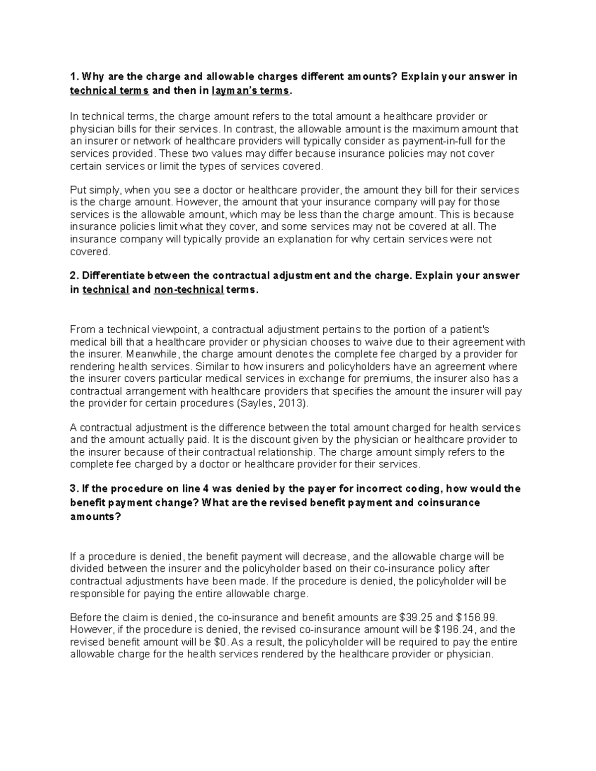 EOB Analysis Summary Why are the charge and allowable charges