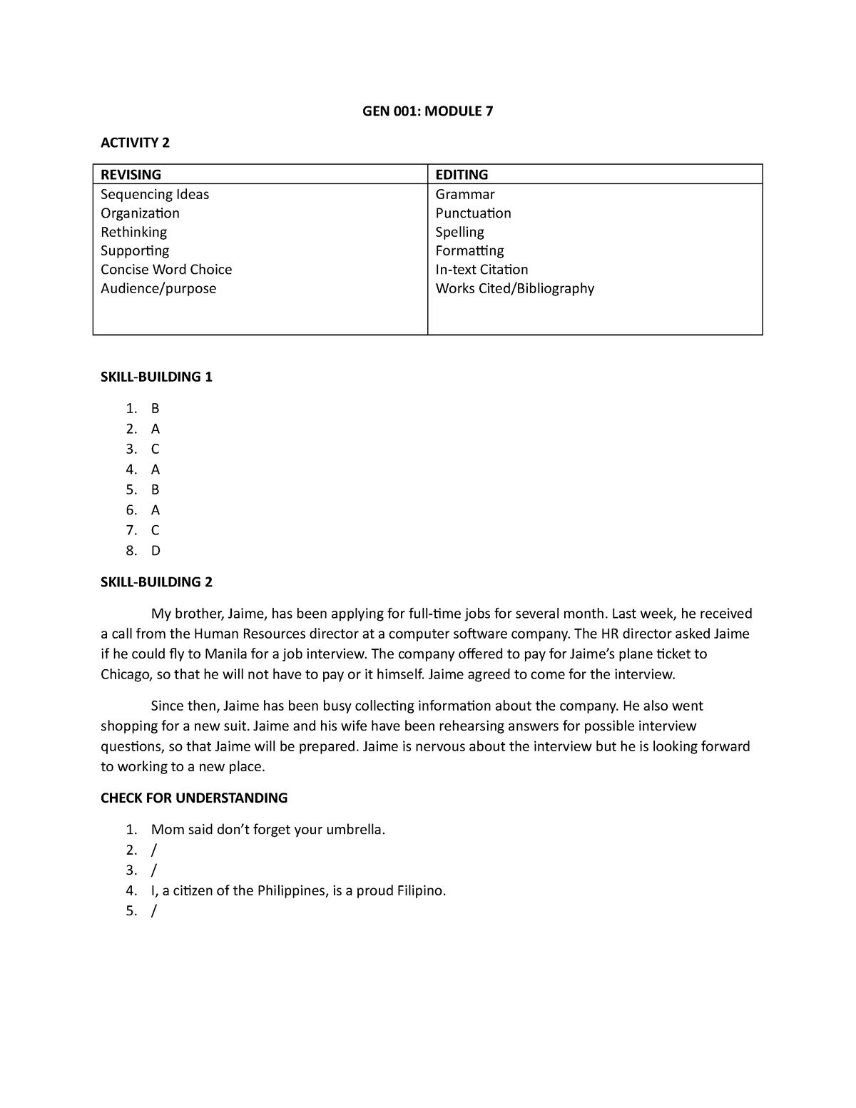 GEN 001 - Module 7 - GEN 001: MODULE 7 ACTIVITY 2 REVISING EDITING ...