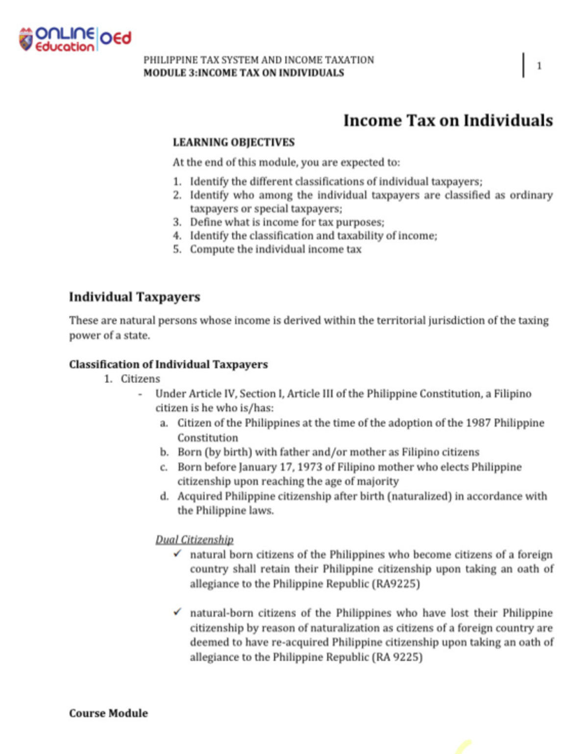 Module 3 Philippine Tax System and Taxation Studocu
