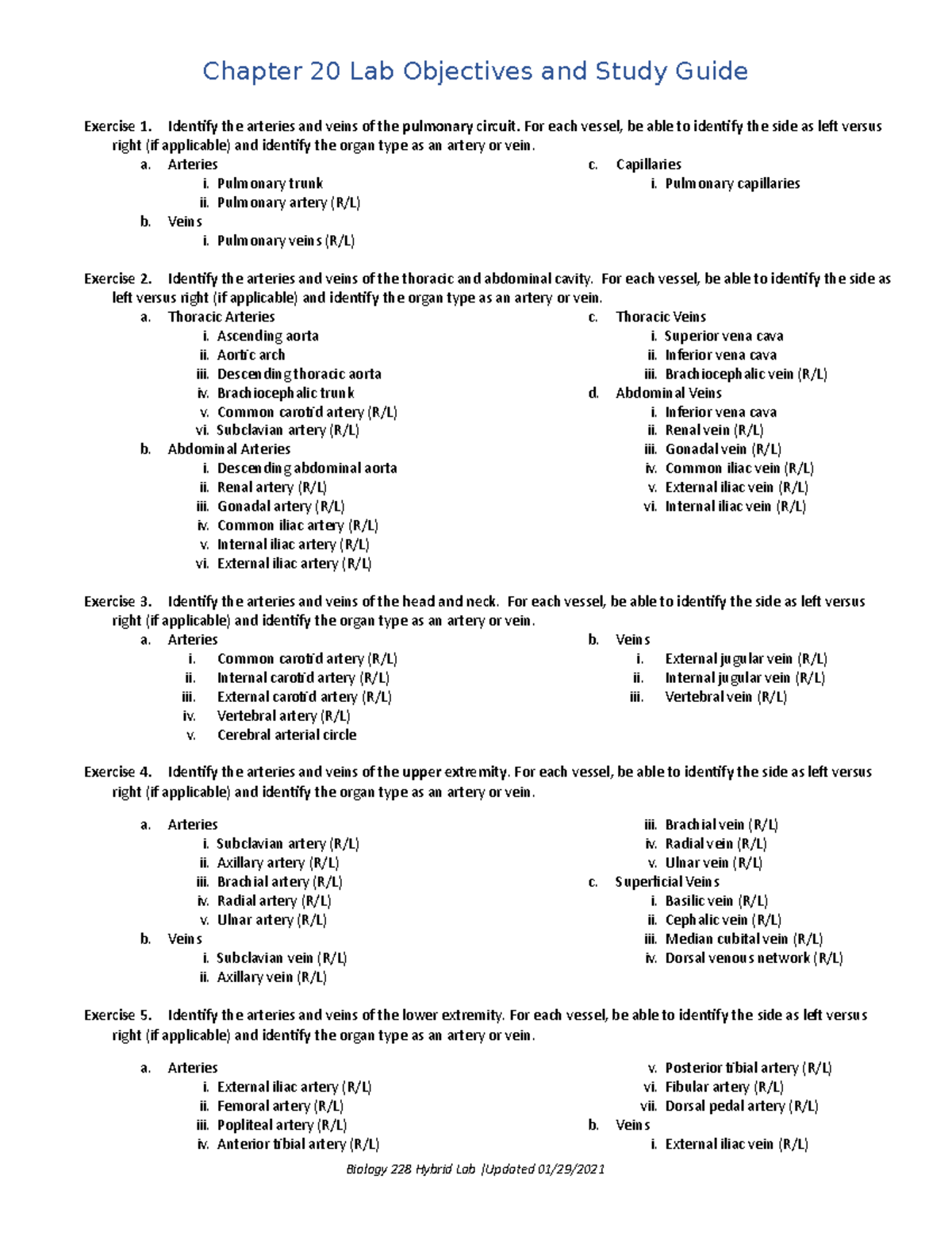 Ch 20 Lab Objectives Study Guide Chapter 20 Lab Objectives and Study