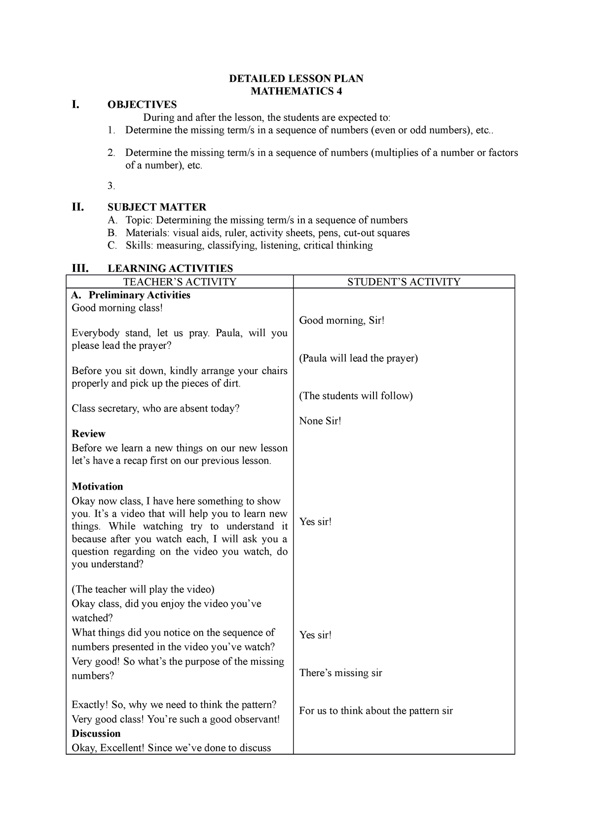 Lesson 53 - GOOD FORMAT - DETAILED LESSON PLAN MATHEMATICS 4 I ...