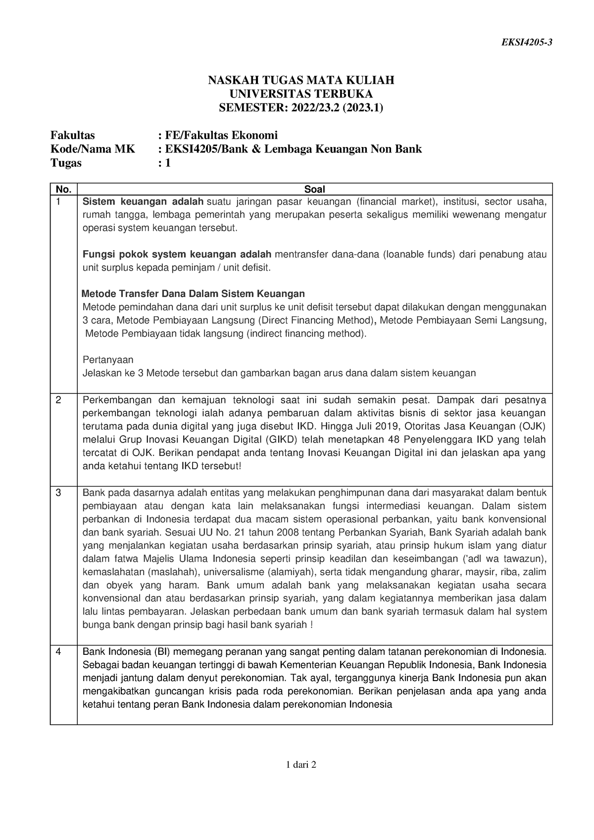 Soal Eksi4205 Tmk1 3 - Tugas 1 - EKSI4205- 1 Dari 2 NASKAH TUGAS MATA ...