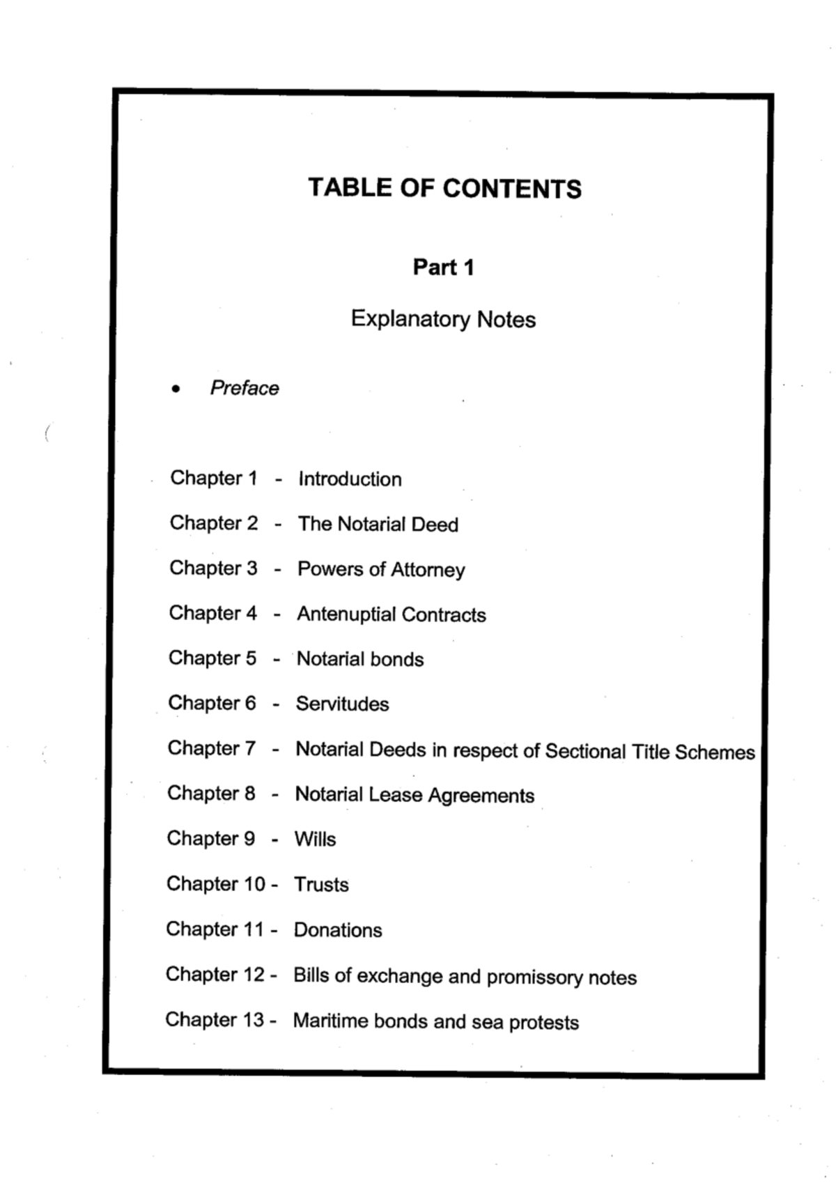 Chapter 1 explanatory notes TABLE OF CONTENTS Part 1 Explanatory Notes Preface Chapter 1