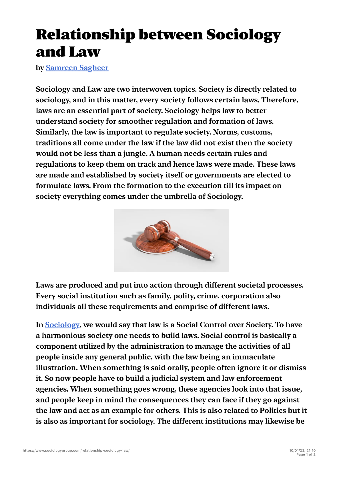 Relationship - Simple notes - Relationship between Sociology and Law by Samreen Sagheer ...