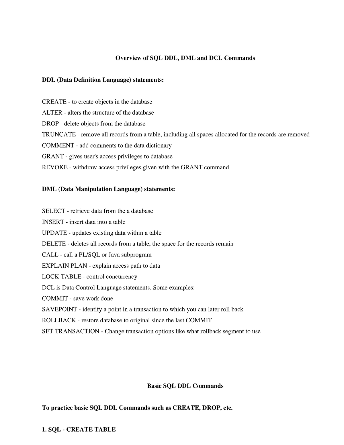 DBMS Lab Manual 9aug2021 Overview of SQL DDL, DML and DCL Commands