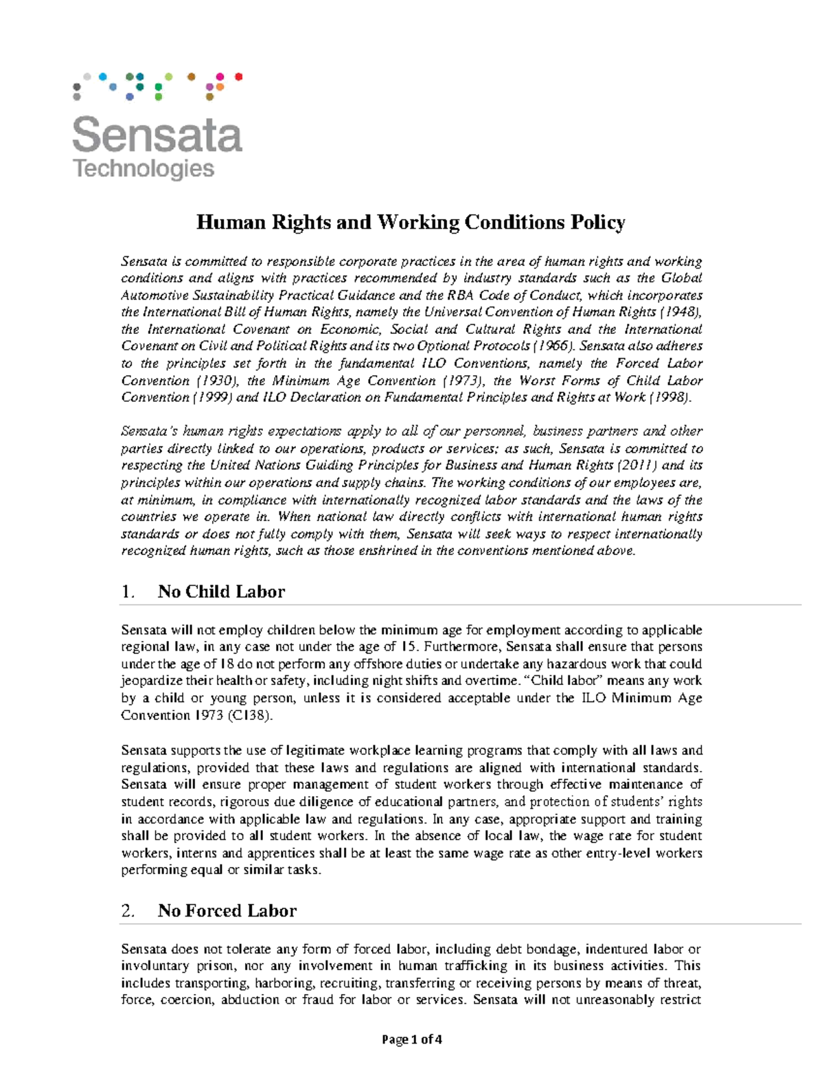 Human Trafficking and Working Conditions Policy - Human Rights and ...