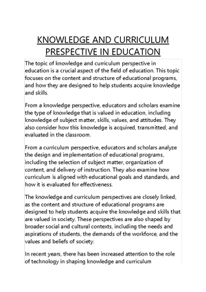Knowledge and curriculum perspective in education - KNOWLEDGE AND ...