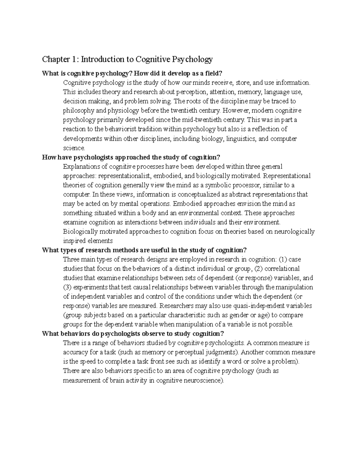 Cognitive Psychology Exam 1 Study Guide - Chapter 1: Introduction To ...