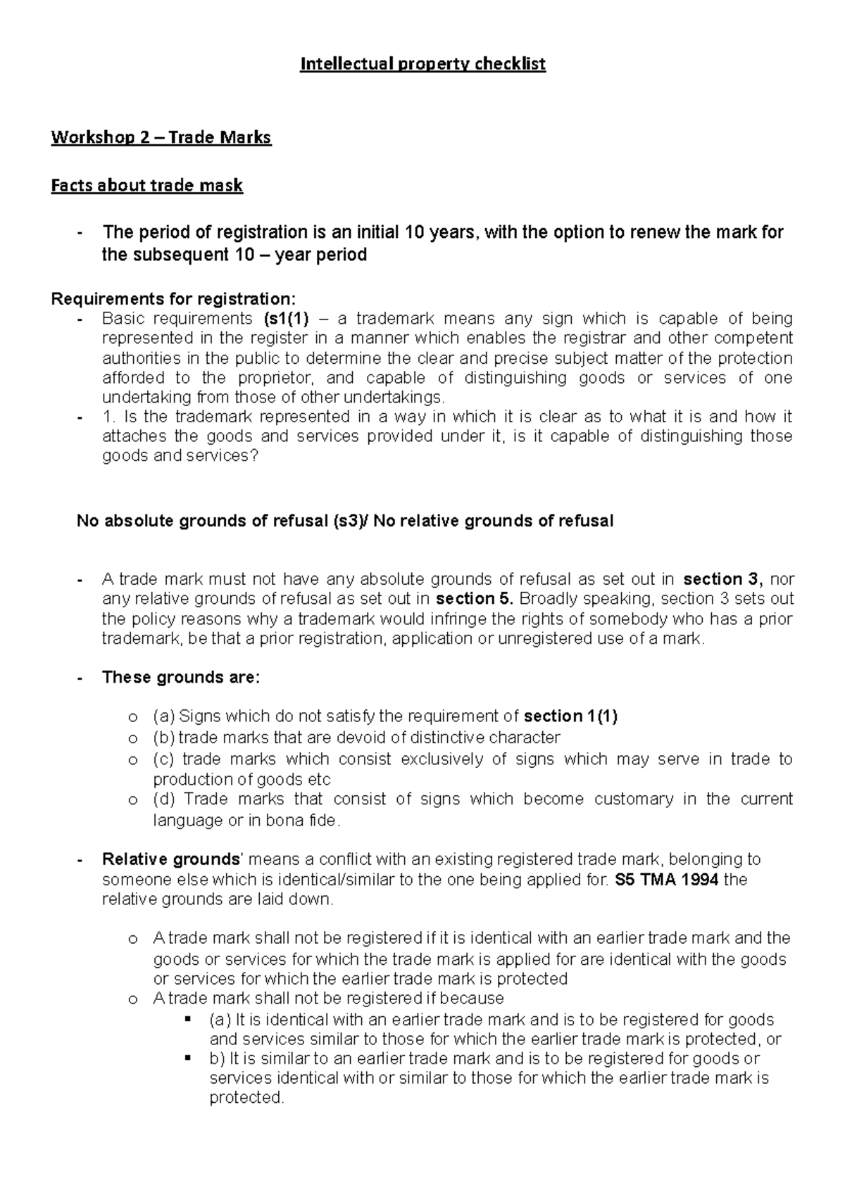 Checklist - Notes - Intellectual property checklist Workshop 2 – Trade ...