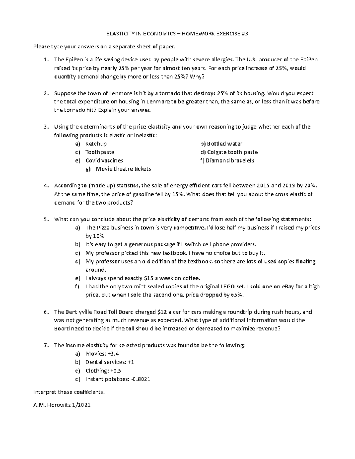 unit 5 assignment elasticity of demand and consumer surplus