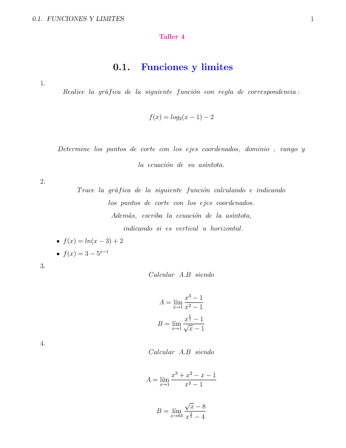 Tarea De Limites - 3r2r2tf - 0. FUNCIONES Y LIMITES 1 Taller 4 0 ...