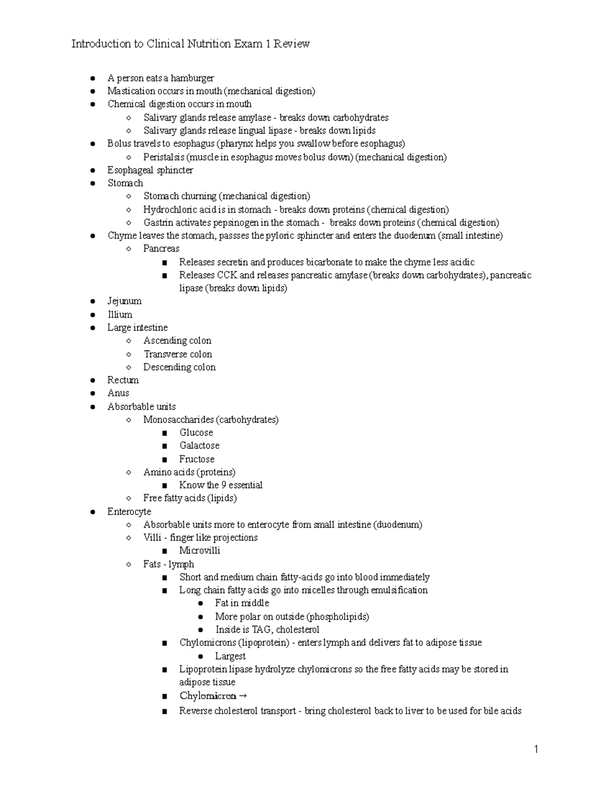 Nutrition Exam 1 Review - Introduction to Clinical Nutrition Exam 1 ...