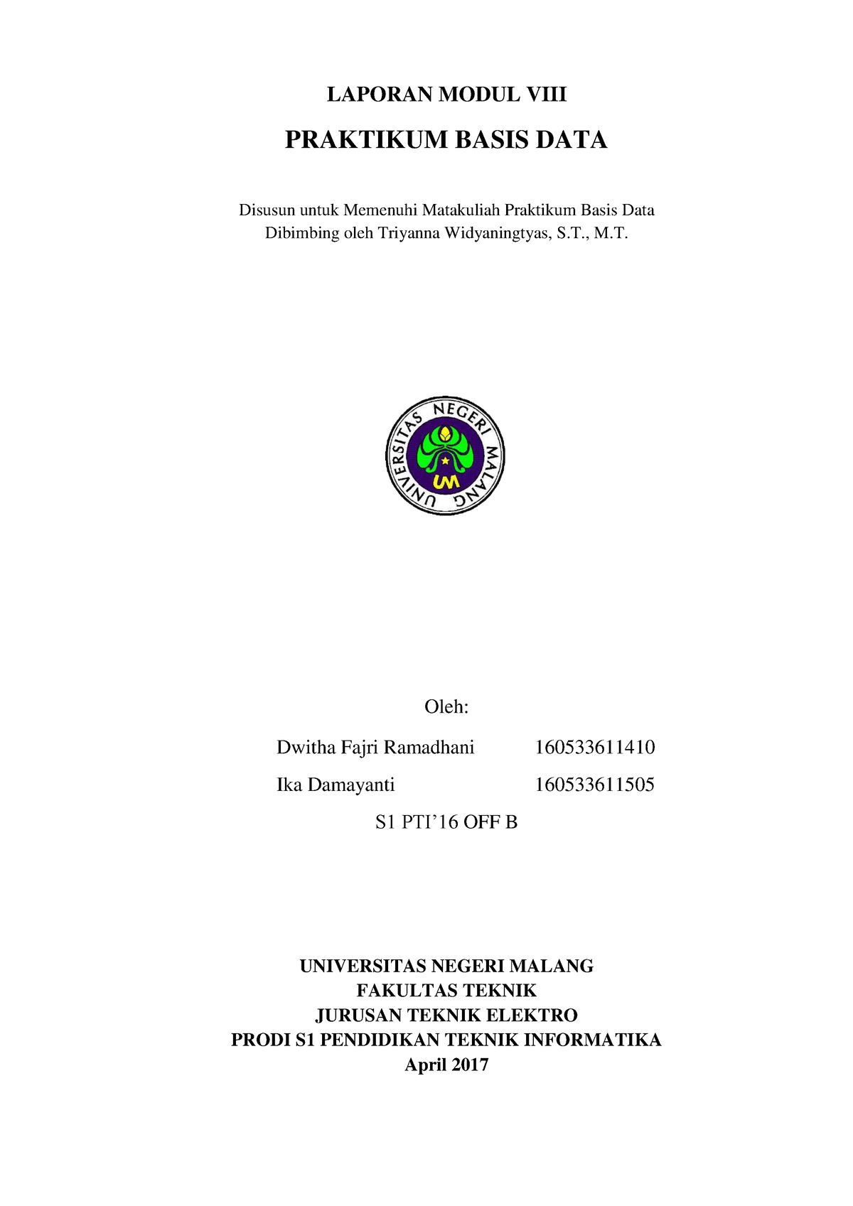 Laporan Modul VIII Praktikum Basis Data Trigger - LAPORAN MODUL VIII ...