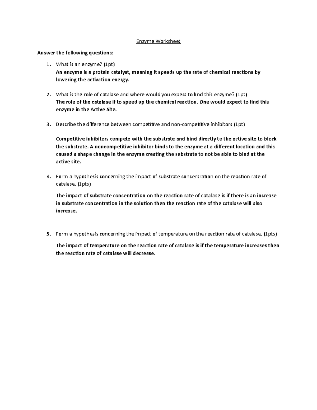 Enzyme Worksheet lab 6 Enzyme Worksheet Answer the following