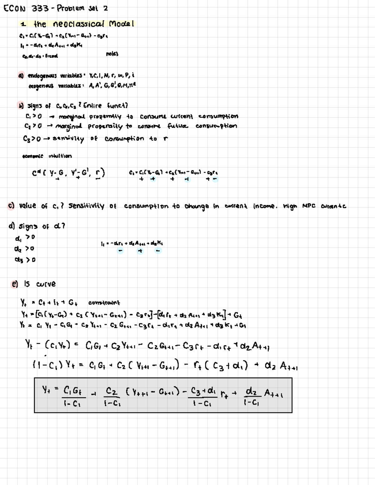 Macro HW2 - ECON 333 - Problem Set 2 1. the neoclassical Model Cy = C ...