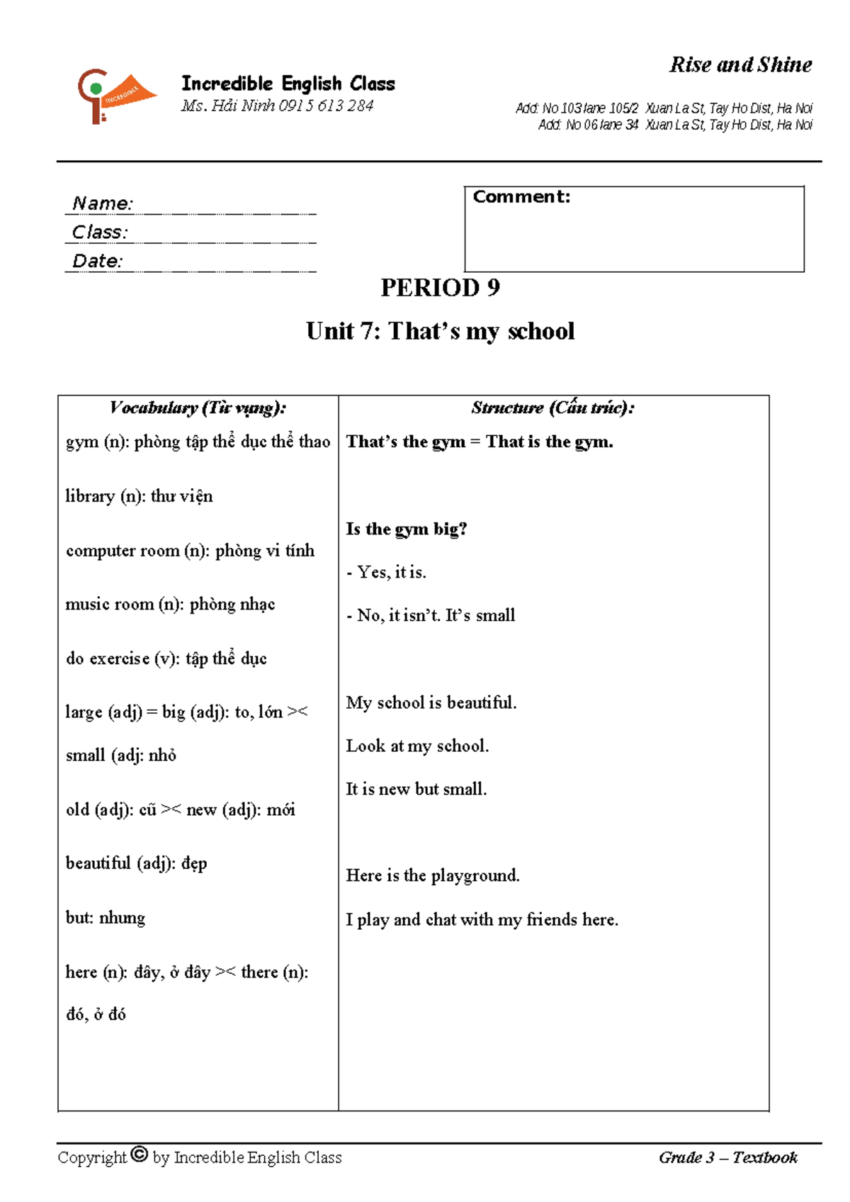 Unit 7 Grade 3 - grammar - Incredible English Class Ms. Hải Ninh 0915 ...