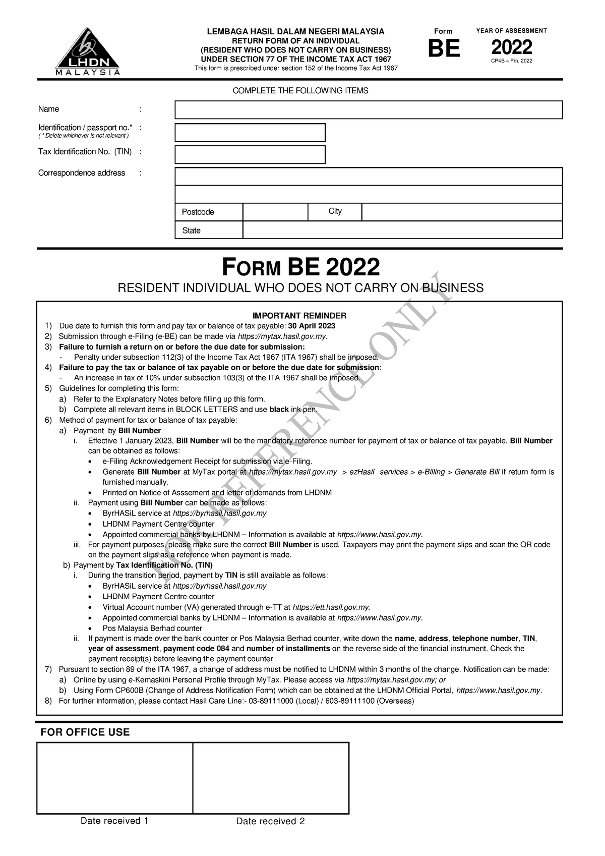 Form be2022 2 - FORM BE 2022 RESIDENT INDIVIDUAL WHO DOES NOT CARRY ON ...