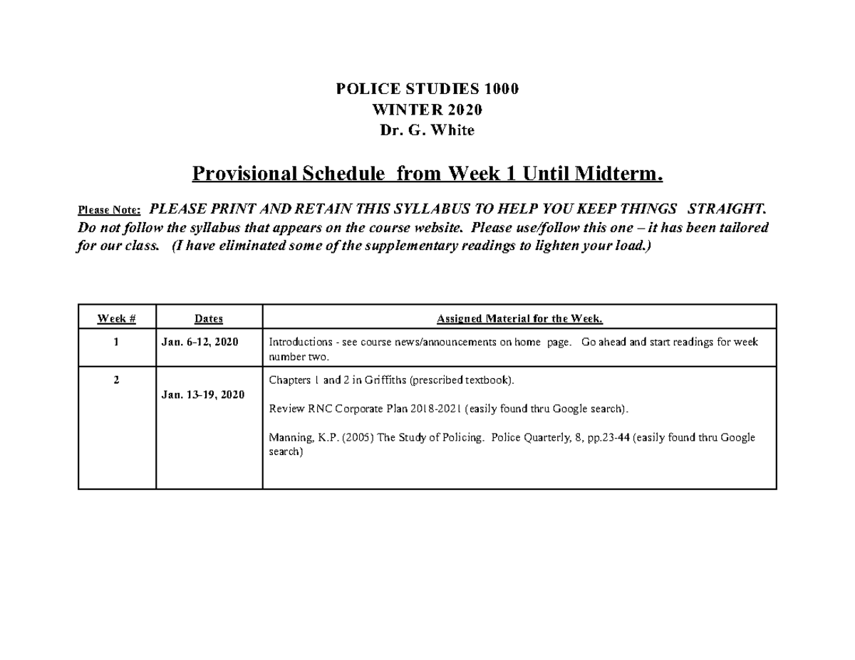 course-load-reading-schedule-first-half-of-semester-police-studies