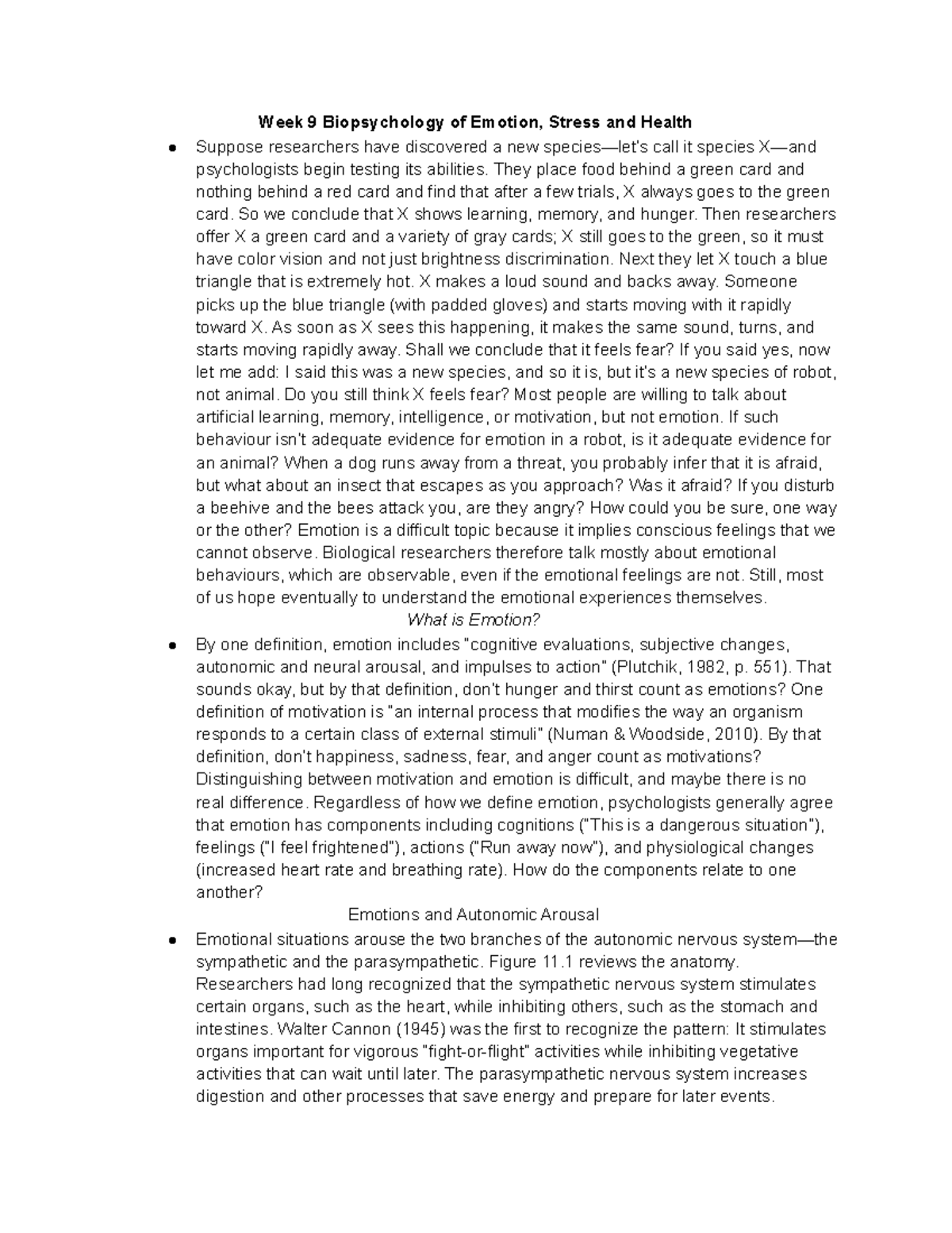 PSY202 Week 9 Biopsychology Of Emotion Stress And Health Notes Week
