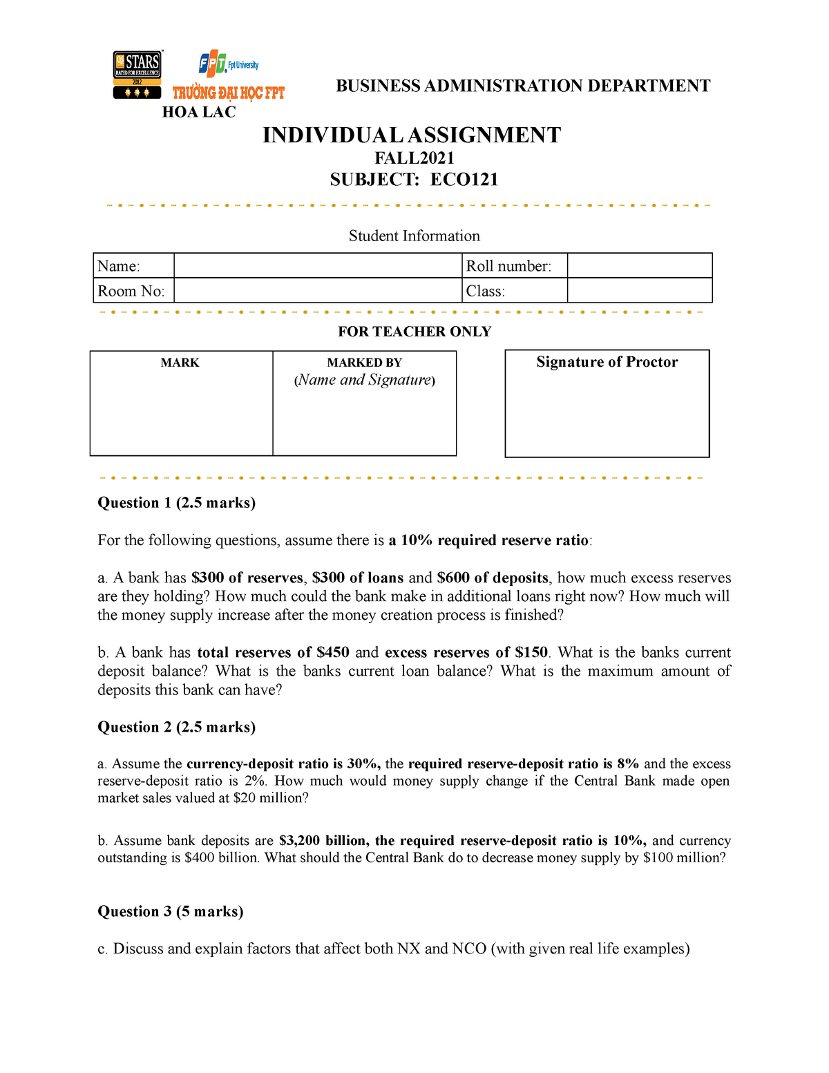 ECO121 Individual Assignment 02 - HOA LAC BUSINESS ADMINISTRATION ...