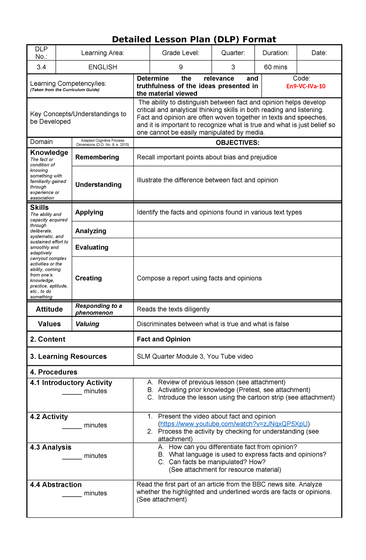 E9Q3W4 DLP - DAILY LESSON LOG - Detailed Lesson Plan (DLP) Format DLP ...