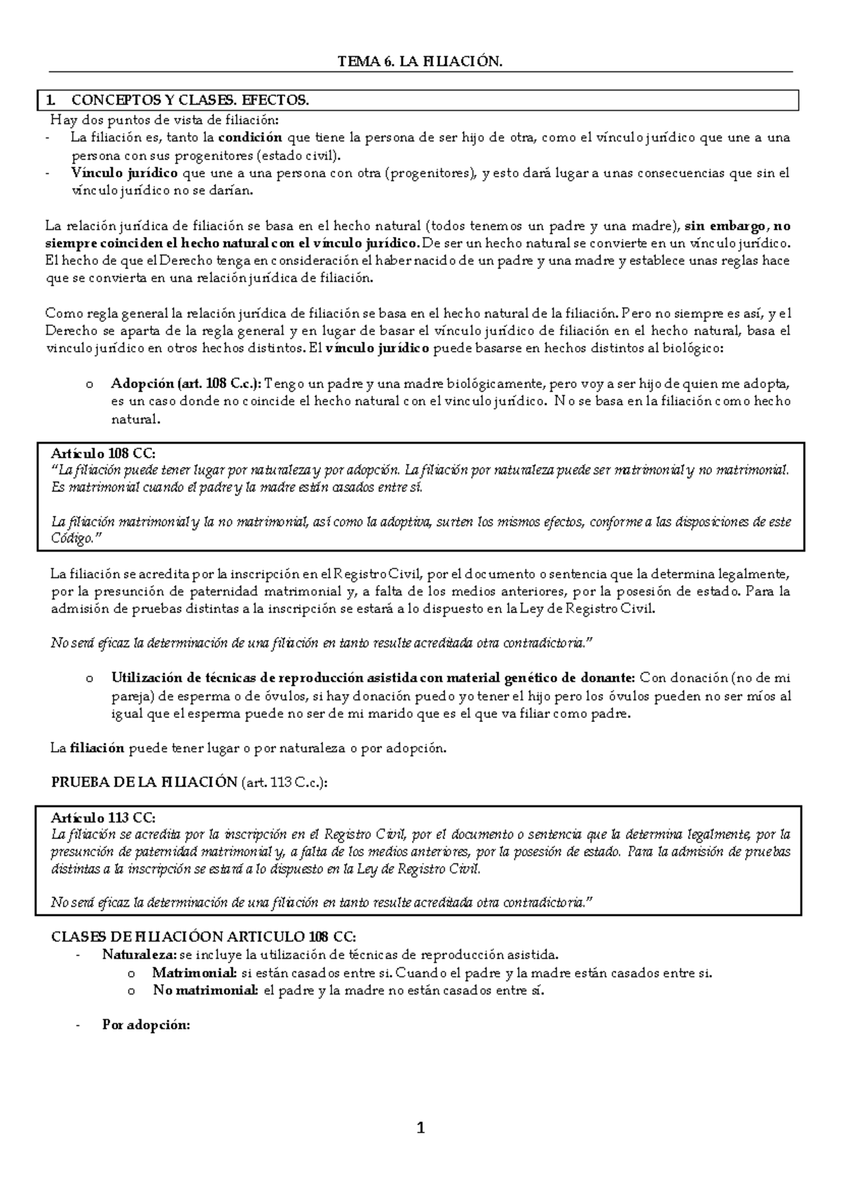 Tema 6 Derecho De Familia Imprimir - TEMA 6. LA FILIACI”N. 1. CONCEPTOS ...