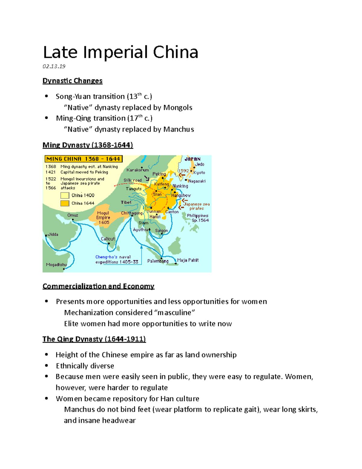 Late Imperial China Notes Late Imperial China 02.13 Dynastic Changes SongYuan transition