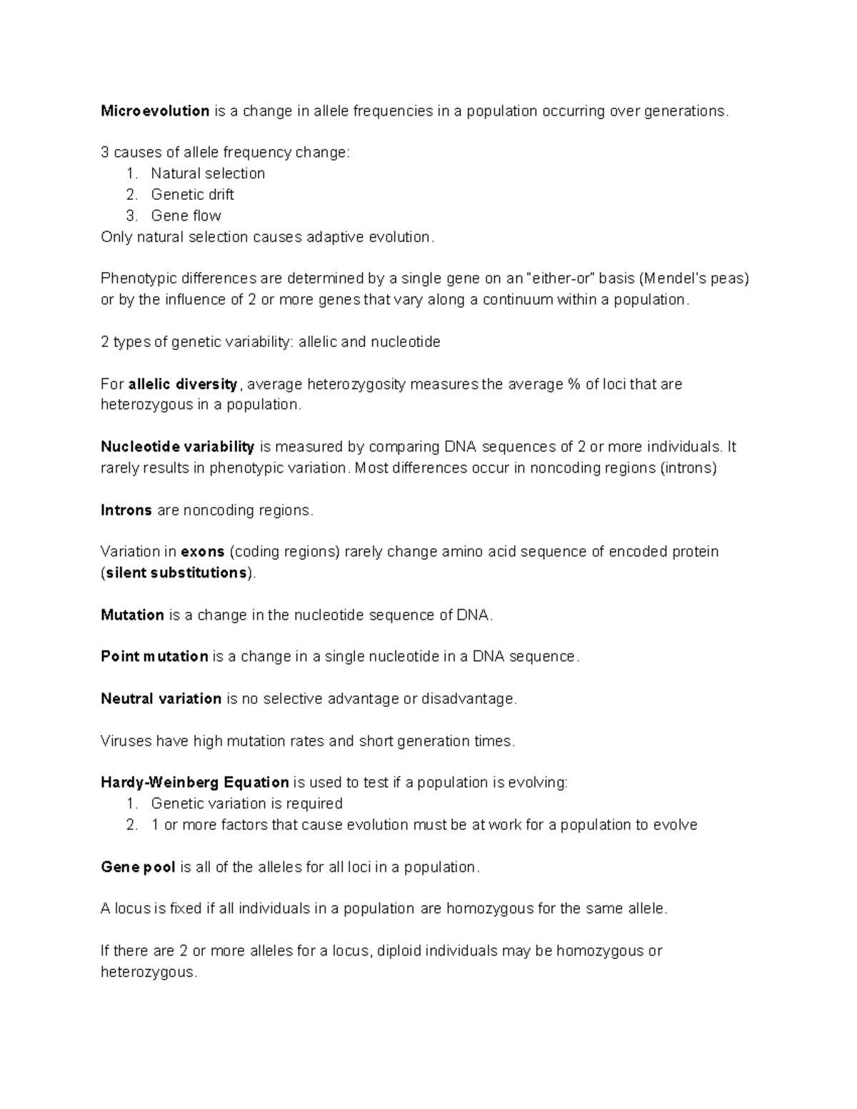 Exam 4 Review Notes - Microevolution is a change in allele frequencies ...