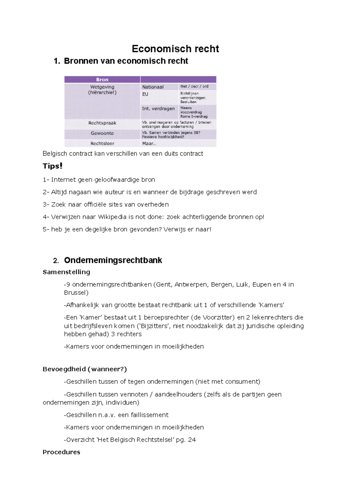 SV Deel 1 Inleiding Ondernemingsrecht - Economisch Recht 1. Bronnen Van ...