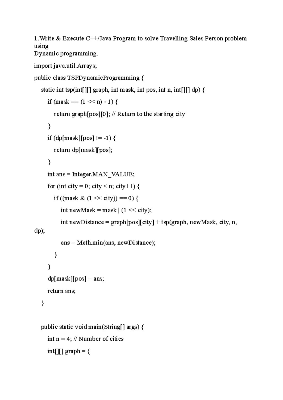 DAA Programs - The Traveling Salesman Problem (TSP) is a classic ...