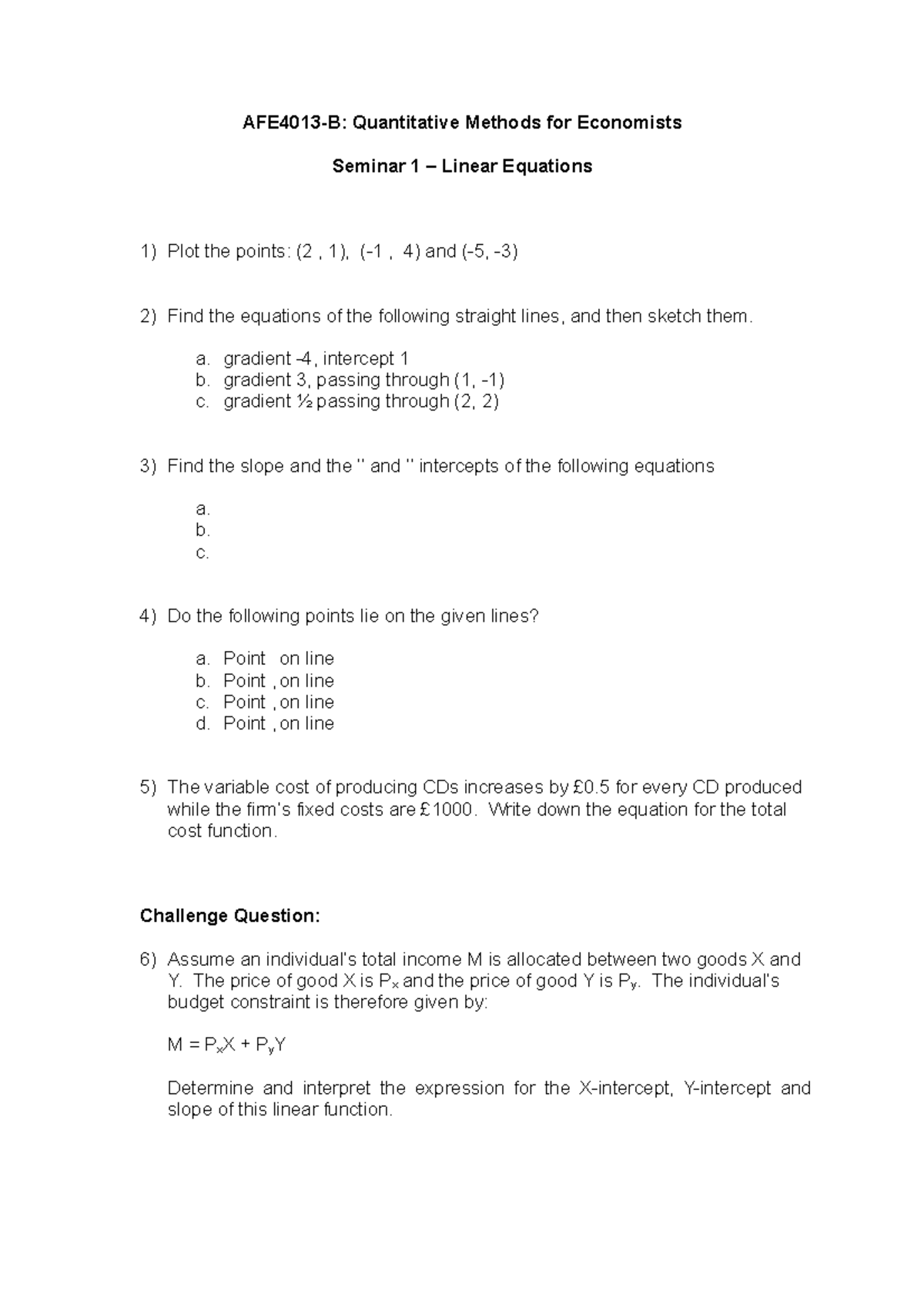 Seminar 1 - AFE4013-B: Quantitative Methods for Economists Seminar 1 ...