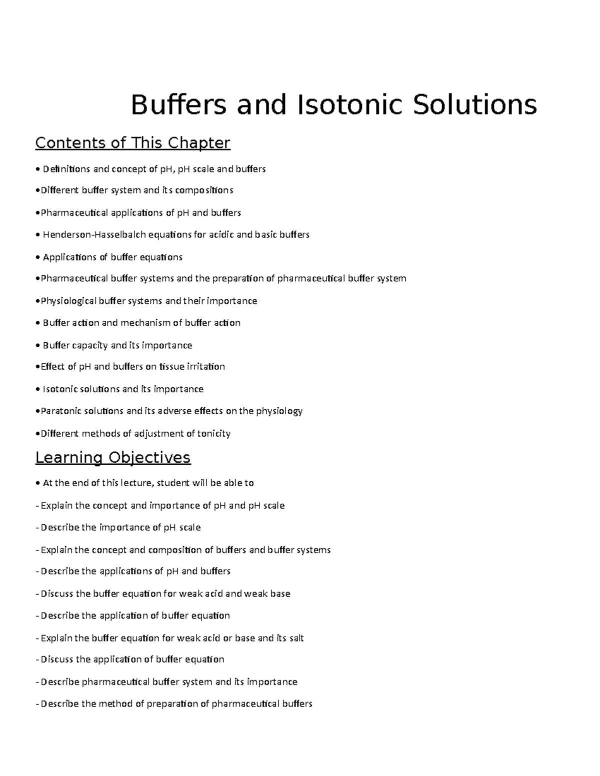 Chapter - 3 Buffers - Buffers And Isotonic Solutions Contents Of This ...