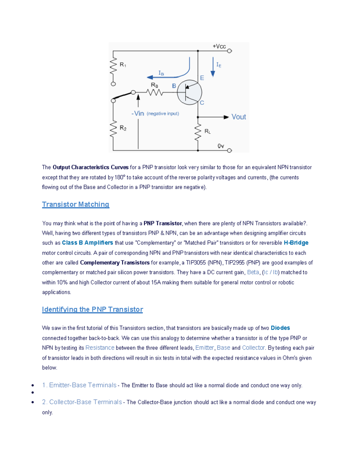 Transistor Basics1518 The Output Characteristics Curves for a PNP transistor look very