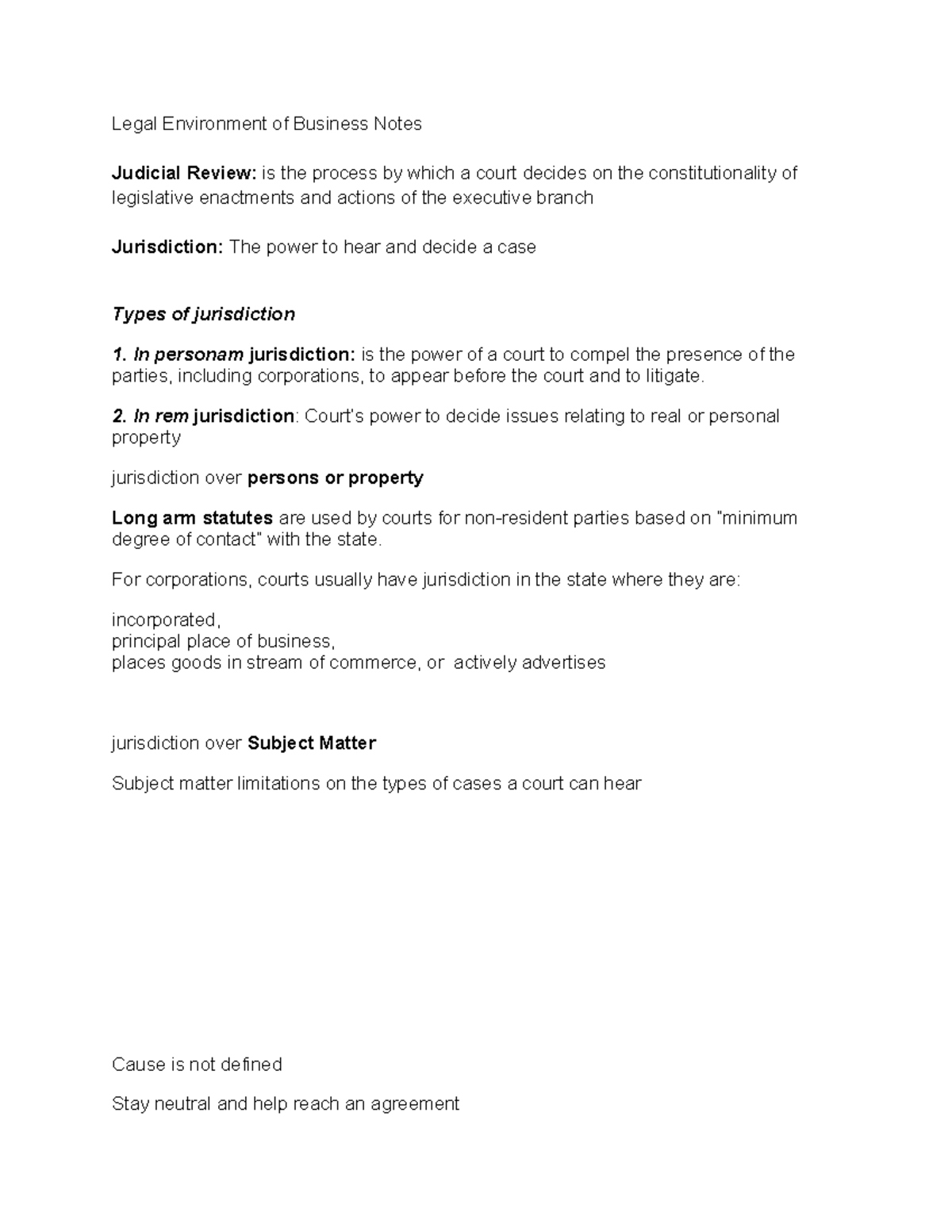 Legal Environment of Business Notes - Legal Environment of Business ...