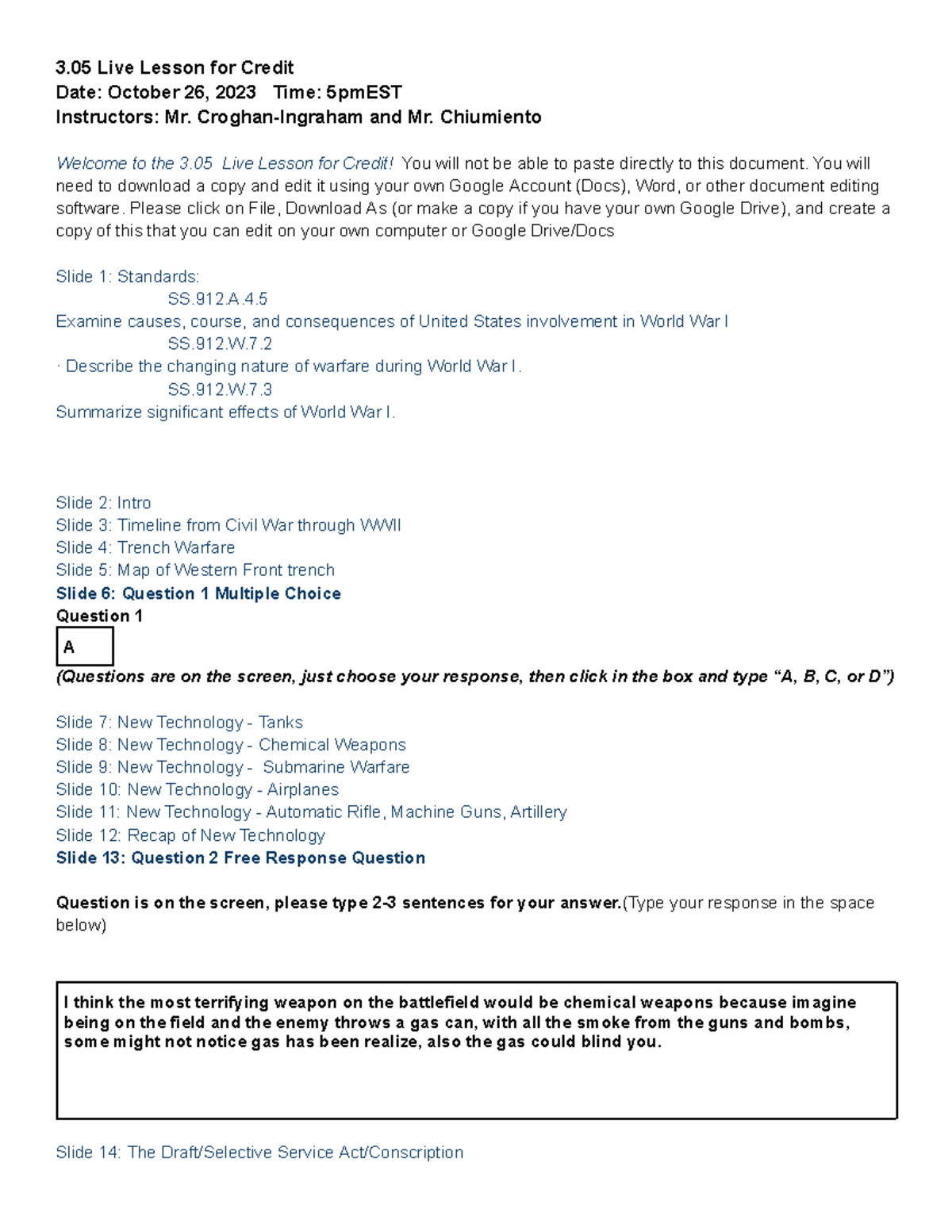 Copy of 3.05 LL for Credit( Completed WORK) - 3 Live Lesson for Credit ...